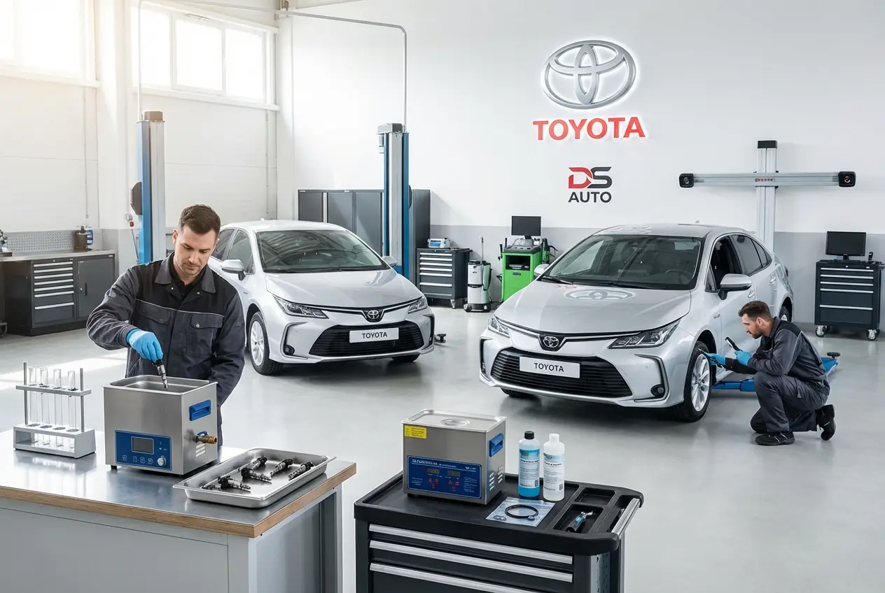 Топливные форсунки Тойота на диагностическом стенде в автосервисе DS Auto в Жуковском — проверка и ультразвуковая чистка для бензиновых двигателей Toyota
